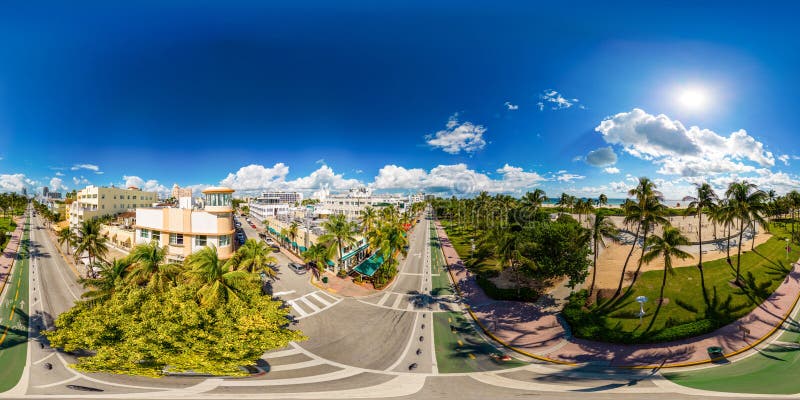 Miami Beach, FL, USA - October 6 , 2022: Aerial 360 vr photo Miami Beach Breakwater Hotel