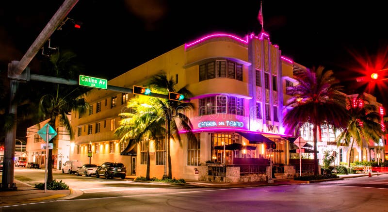 Top View of Collins Ave. Street Sign at Night Editorial Stock Photo - Image  of panoramic, miami: 224633043