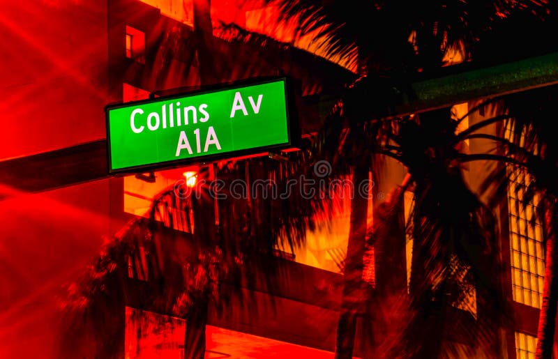 Top View of Collins Ave. Street Sign at Night Editorial Stock Photo - Image  of panoramic, miami: 224633043