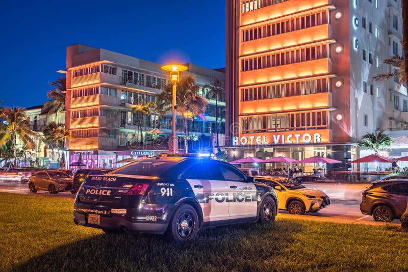 Miami Beach, Florida, USA - Police car patrolling the street