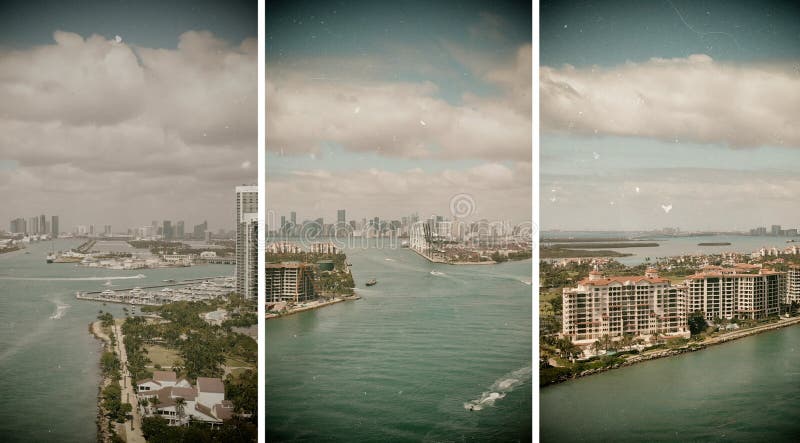 Miami Beach och stadshorisont från södra Pointe, flyg- sikt arkivbilder Miami Beach och stadshorisont från södra Pointe, flyg- sikt arkivbilder