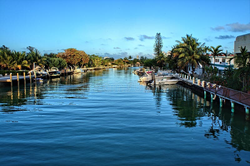 Miami Beach Residential Canal Editorial Image Image of pier, boat