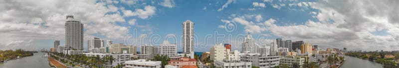 Miami Beach sunset skyline, panoramic aerial view from Canal stock photos