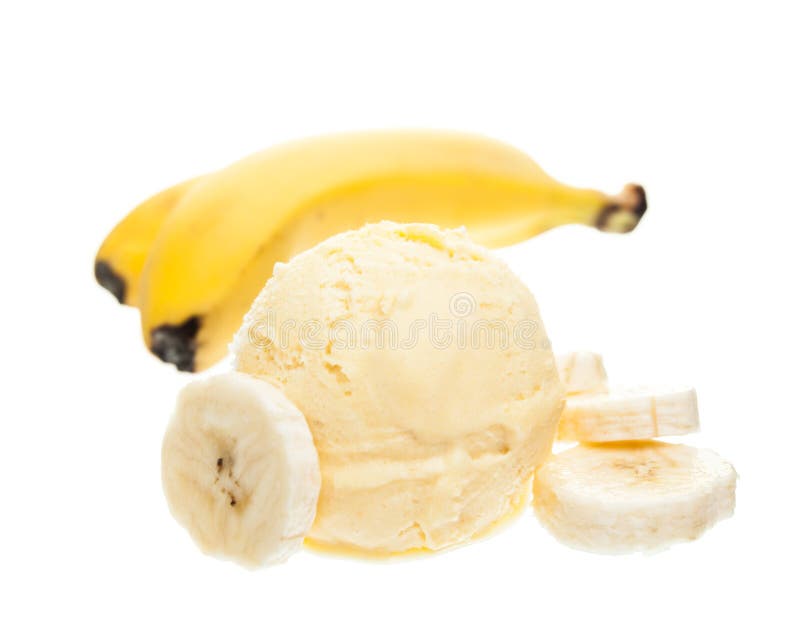 Miarka bananowy lody obok banana odizolowywającego na białym tle zdjęcia royalty free Miarka bananowy lody obok banana odizolowywającego na białym tle zdjęcia royalty free