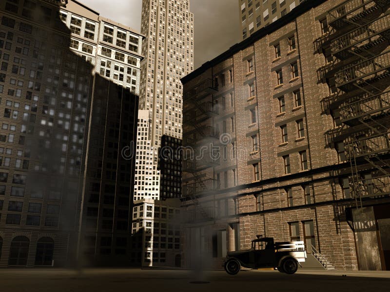 Recreation of a city inspired on Manhattan as it was in the middle of the twentieth century. View from the street. Recreation of a city inspired on Manhattan as it was in the middle of the twentieth century. View from the street.