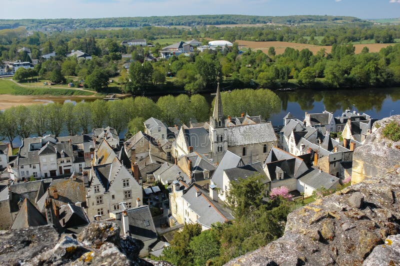 View of the village and the river Vienne from the fortress. Chinon. France. View of the village and the river Vienne from the fortress. Chinon. France