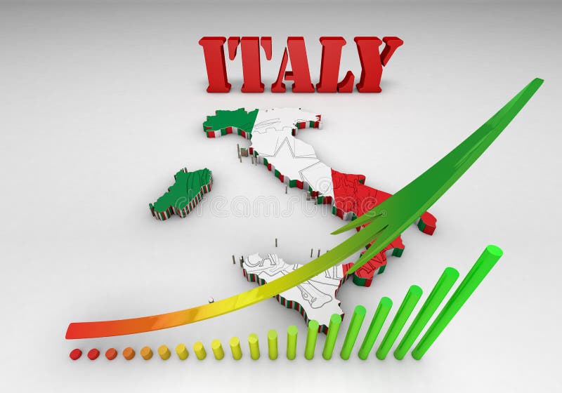 3D Map illustration of Italy with flag. 3D Map illustration of Italy with flag