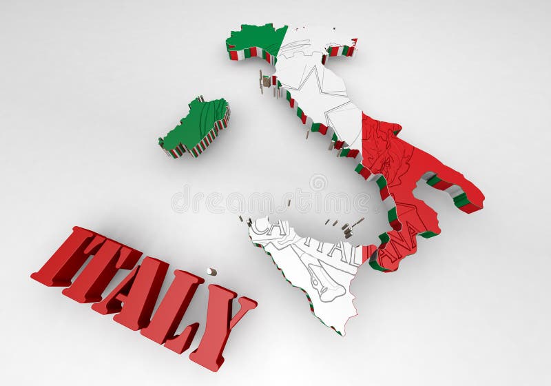 3D Map illustration of Italy with flag. 3D Map illustration of Italy with flag