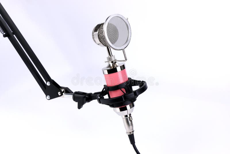 Mic - Close-up of a microphone stand. Professional condenser large-diaphragm. stock image