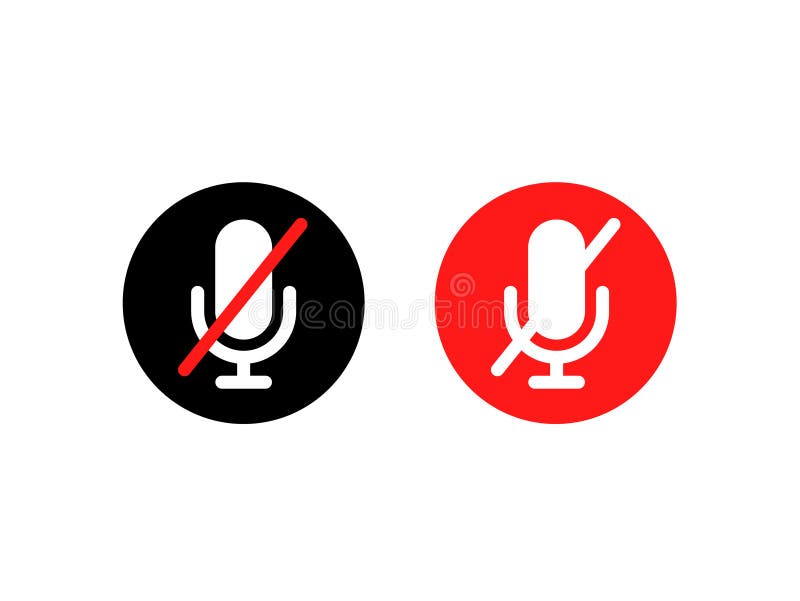 Mic Mute Icon Burron Symbol. Mic Recorder Vector Off Black Flat Icon