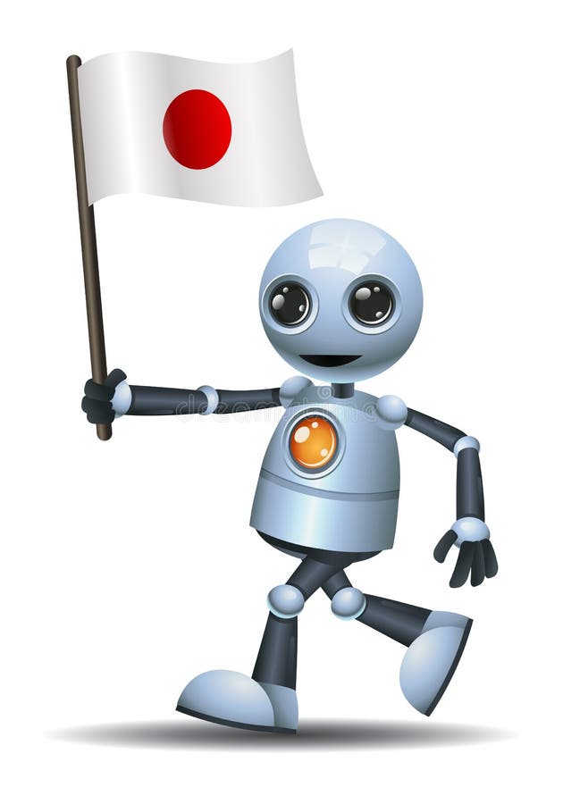 Mic robot ține steagul japoniei stock illustration