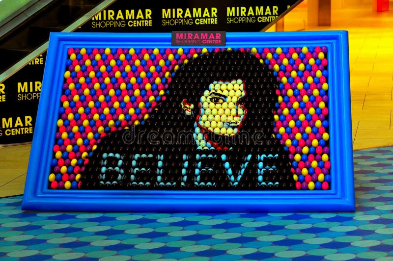 Framed artwork of michael jackson created with easter eggs on display at miramar shopping complex in hong kong