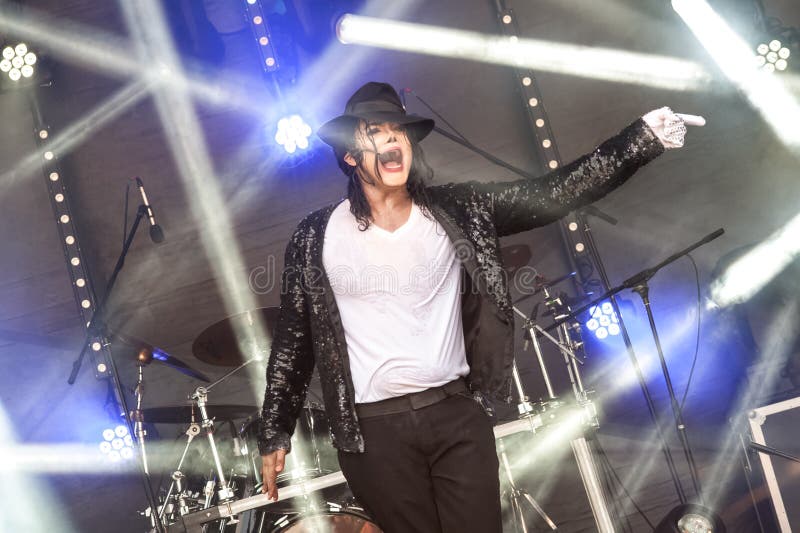 Yateley, UK - June 27, 2015: Navi, a professional Michael Jackson tribute artist and impersonator performing at the GOTG festival in Yateley, UK