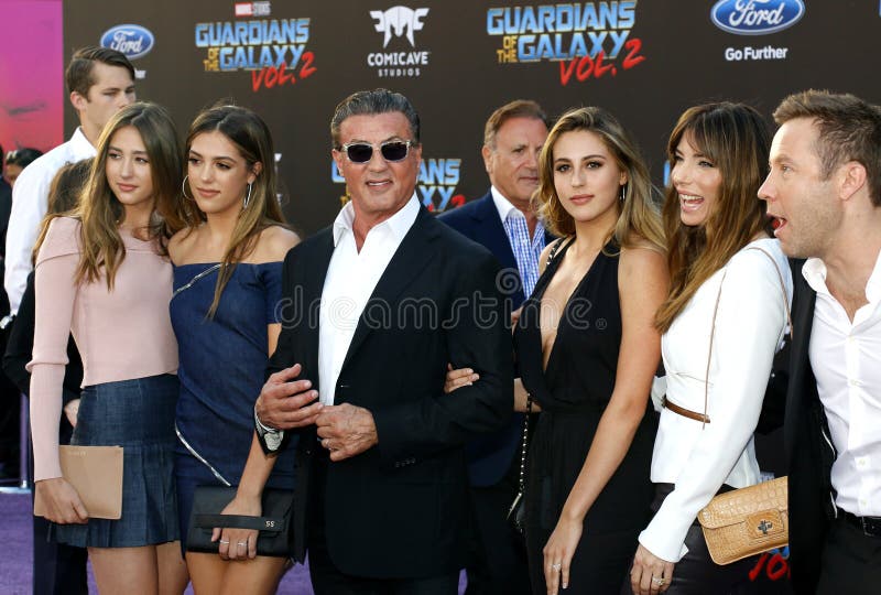 Sylvester Stallone, Scarlet Rose Stallone, Sistine Rose Stallone, Sophia Rose  Stallone, Jennifer Flavin And Michael Rosenbaum At The Los Angeles Premiere  Of 'Guardians Of The Galaxy Vol. 2' Held At The Dolby