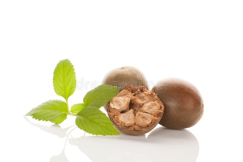 Monk fruit natural sweetener on white background. Luo Han Guo. Monk fruit natural sweetener on white background. Luo Han Guo.