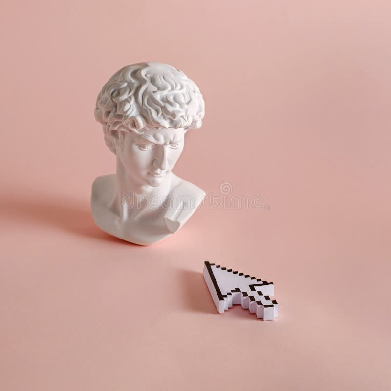 Michelangelo\'s david statue roman bust and mouse cursor royalty free stock photos