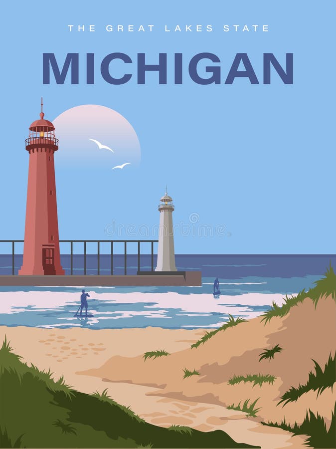 Michigan. The great lakes state. Touristic banner in vector