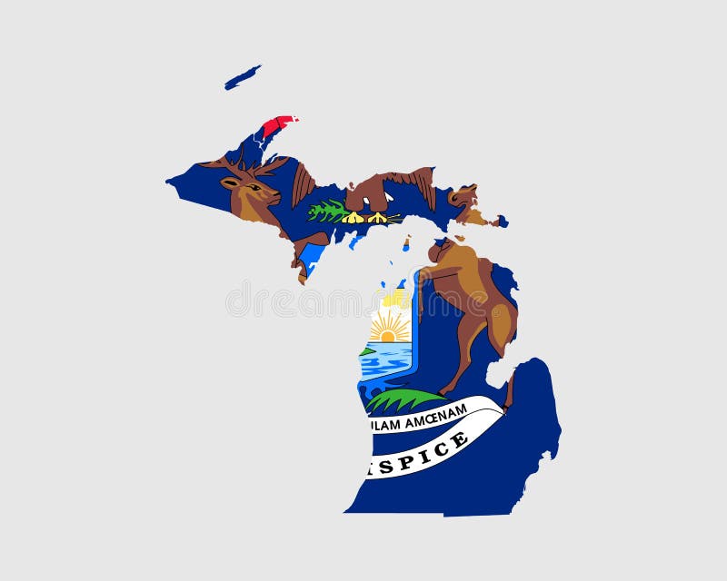 Michigan Map Flag Map Of Mi Usa With The State Flag Stock Vector