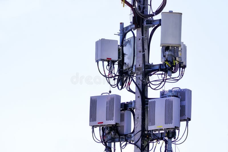 Micro cell 3G, 4G, 5G. Mobile phone base station. Development of communication systems in urban area.