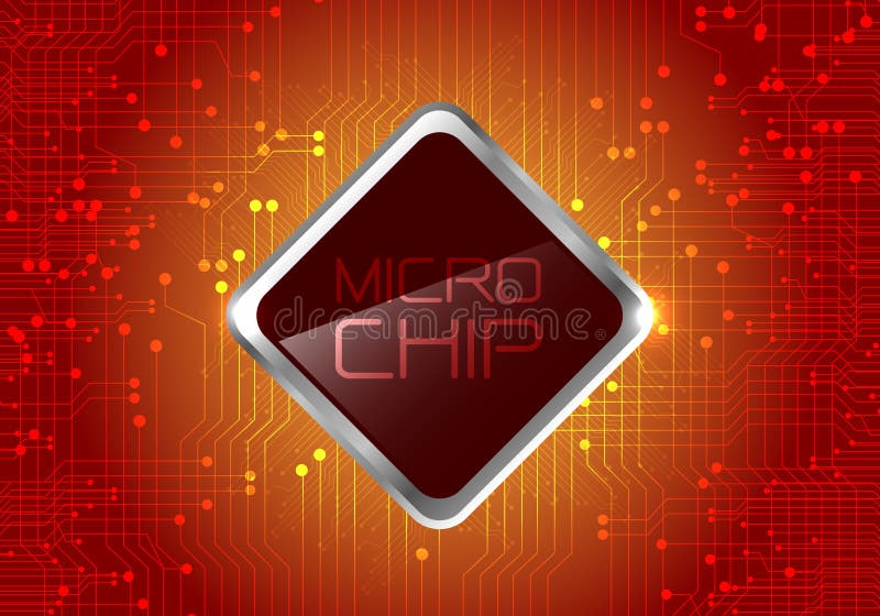 Micro Chip on red circuit pattern background design modern computer futuristic background vector. royalty free illustration Micro Chip on red circuit pattern background design modern computer futuristic background vector. royalty free illustration