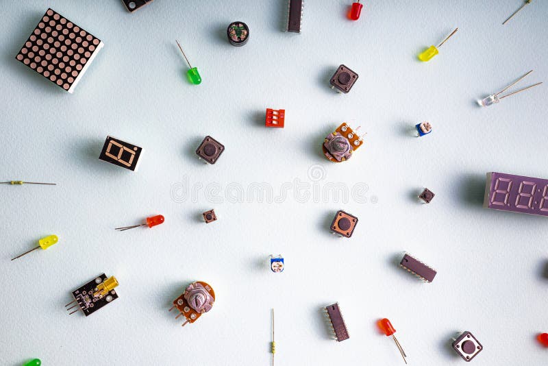 Micro Electronics Arduino DIY Components on a Light Background, Top