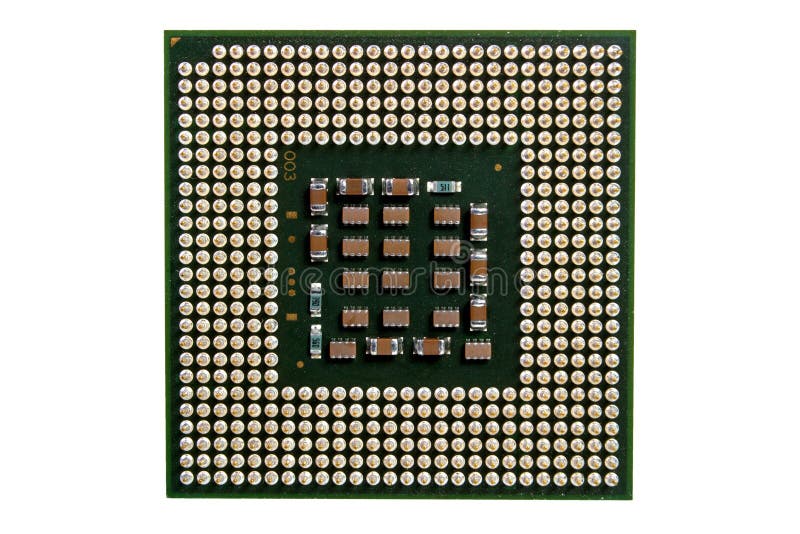 The micro elements of computer central processor unit, CPU contact pins royalty free stock photo
