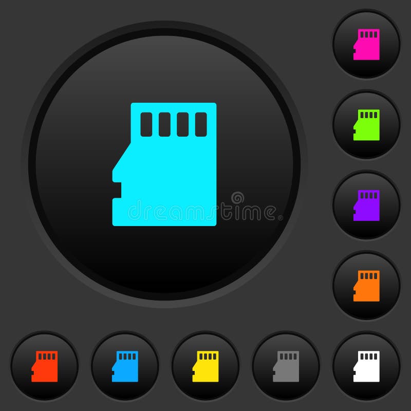 Micro SD memory card dark push buttons with color icons stock illustration