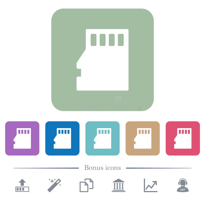 Micro SD memory card flat icons on color rounded square backgrounds royalty free illustration