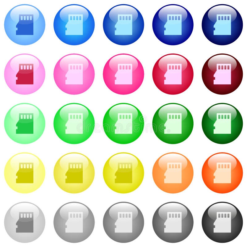 Micro SD memory card icons in color glossy buttons royalty free illustration