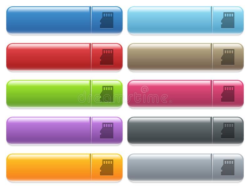 Micro SD memory card icons on color glossy, rectangular menu stock illustration