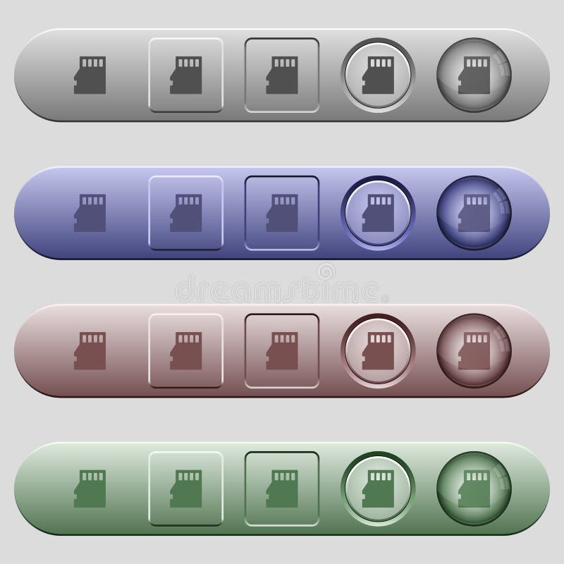 Micro SD memory card icons on horizontal menu bars. Micro SD memory card icons on rounded horizontal menu bars in different colors and button styles