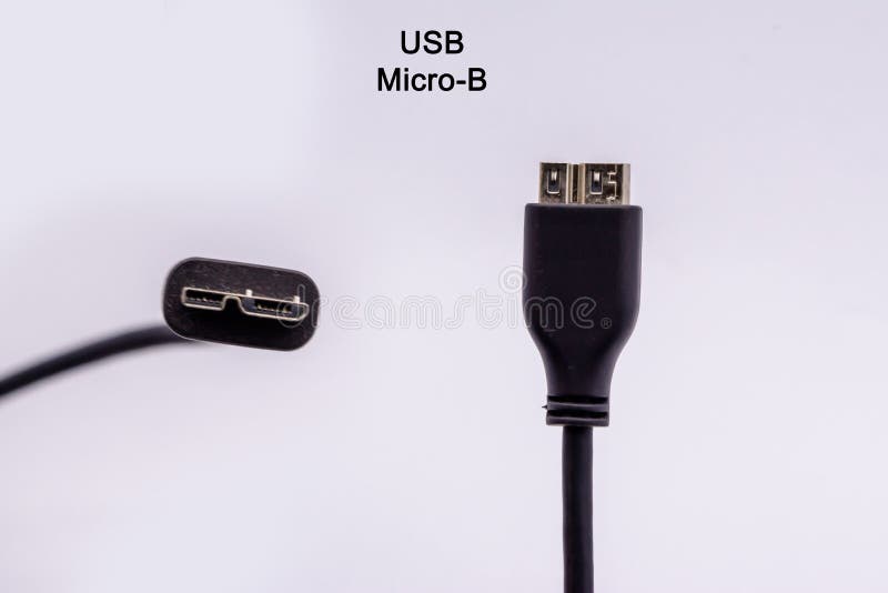Micro USB Type B Cable from Different Angles Isolated Against White