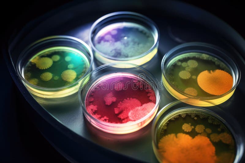 Microbial Culture Growing in Petri Dish with Colored Overlay Stock