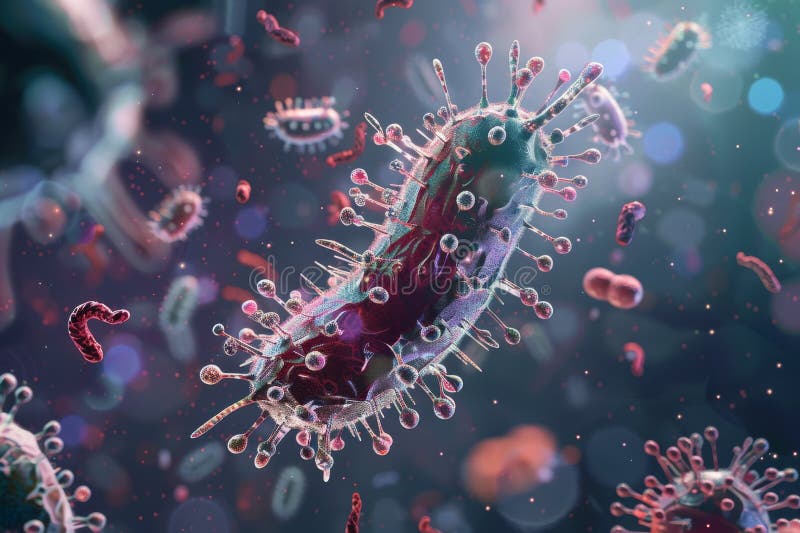 Microbiological organisms under microscope stock photo