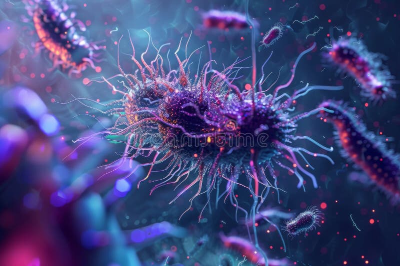 Microbiological organisms under microscope royalty free stock photo