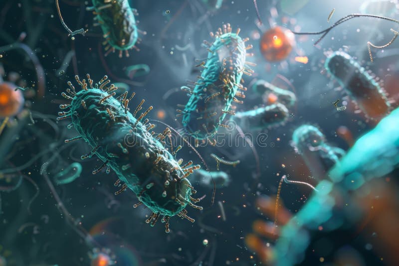 Microbiological organisms under microscope stock image