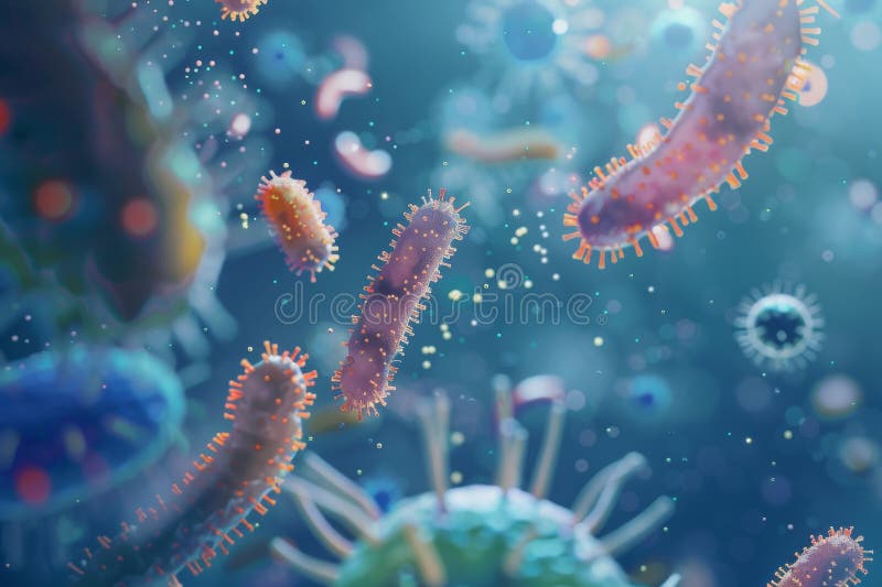 Microbiological organisms under microscope stock image