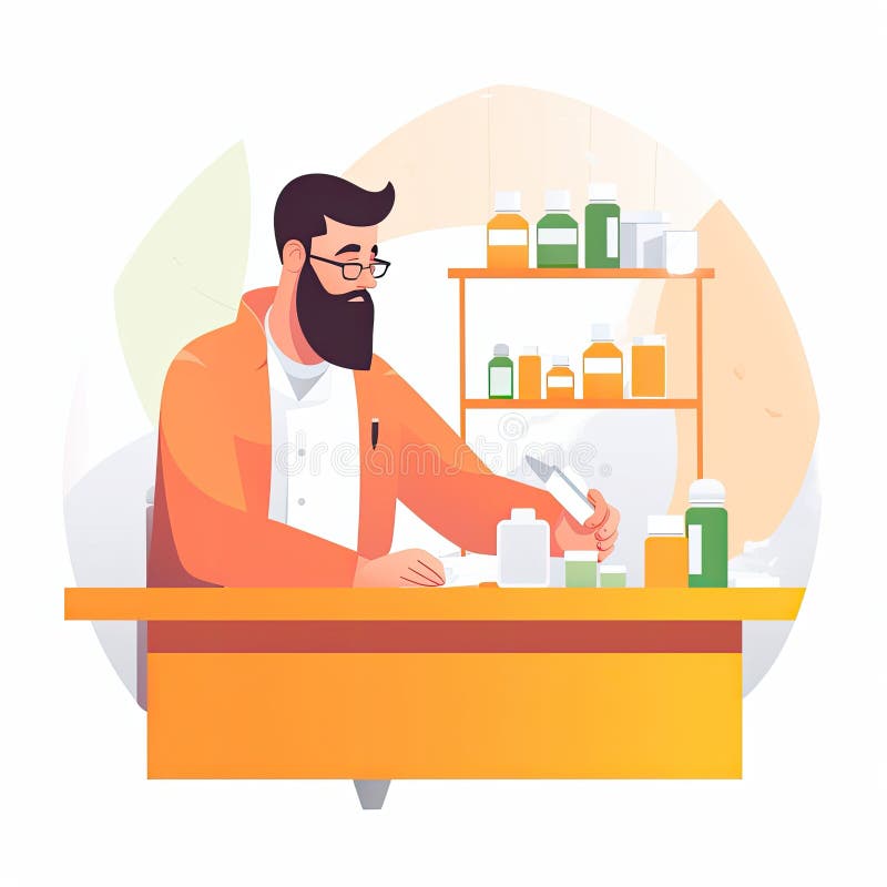 Microbiologist man in vector style, professions of the world, pastel royalty free illustration