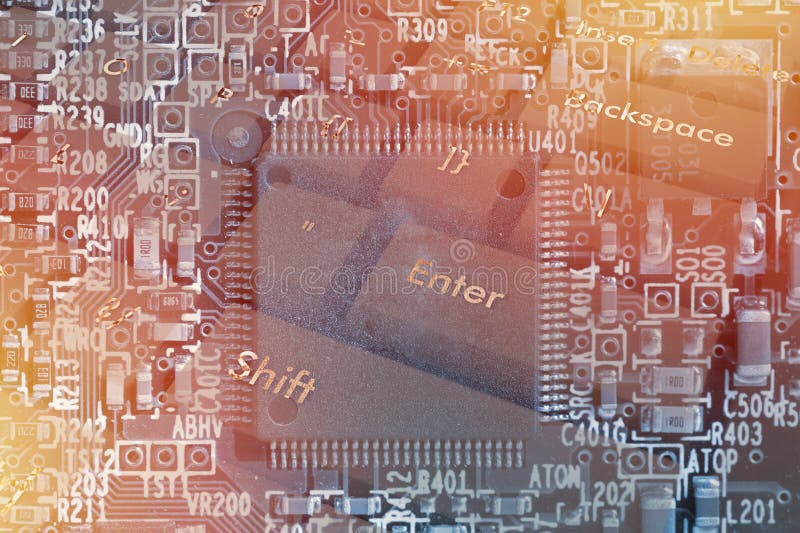 Microchip background - close-up of electronic circuit board royalty free stock image