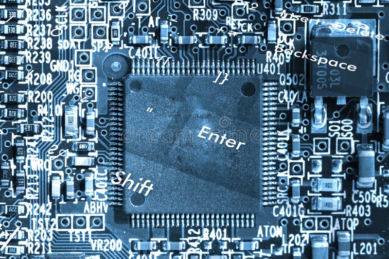 Microchip background - close-up of electronic circuit board royalty free stock images
