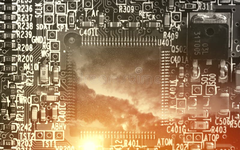 Microchip background - close-up of electronic circuit board royalty free illustration