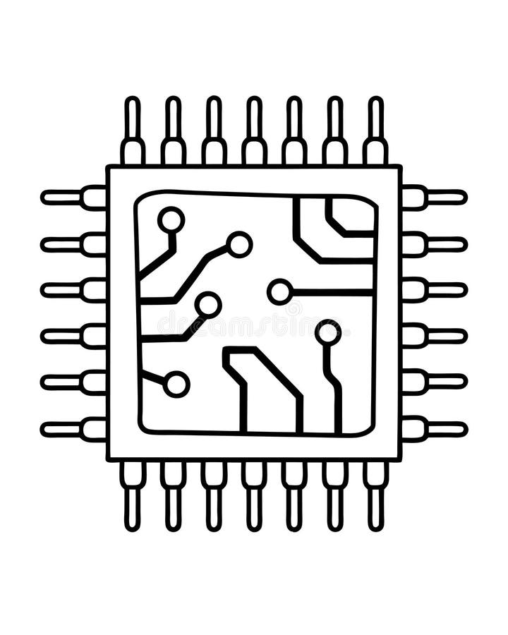 Microchip with circuit pattern, electronic processor outline technology hardware element, digital computing design, AI Generative royalty free illustration