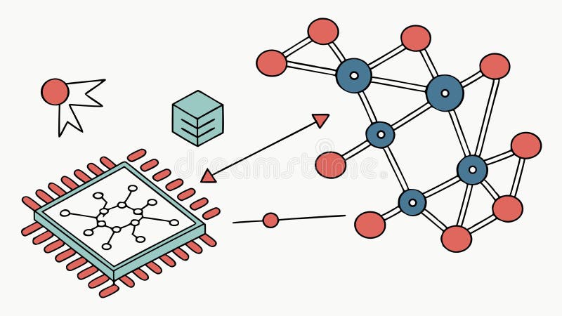 Microchip with a Data Network Flow Diagram Vector Graphic vector design Generative AI royalty free illustration