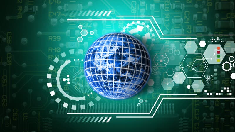 Microchip with earth background stock photo