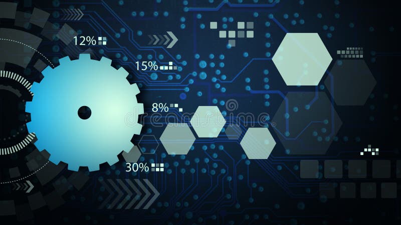 Microchip with gear work background stock image