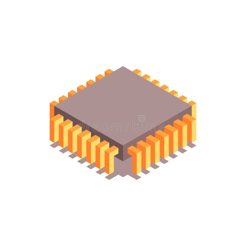 Microchip isometric icon. Central processing unit. CPU, Central processing unit, computer processor. Abstract technology illustration.