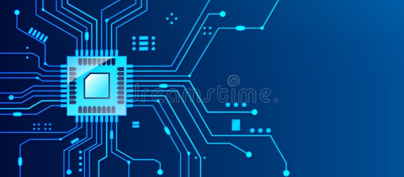 Microchip processor banner with blue background. Vector Illustration. royalty free illustration