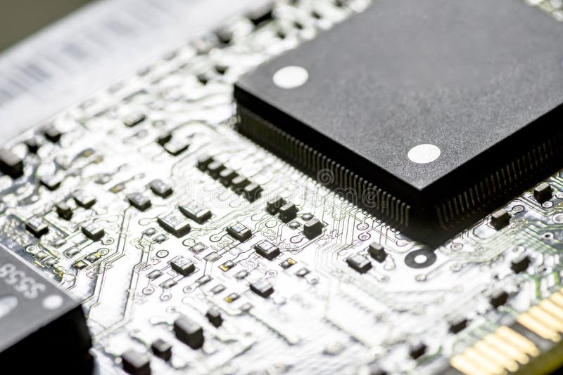 Microchips on a pc board stock image. Image of communication 140508685