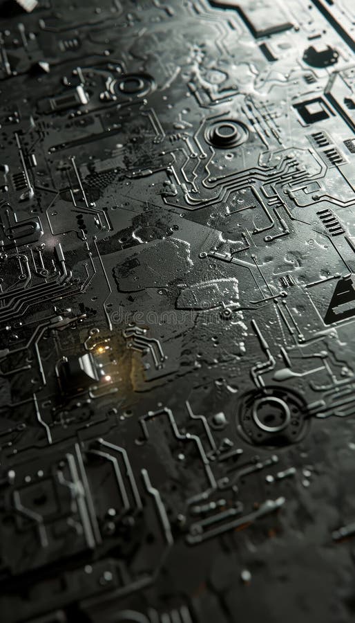 Microcip futurist Aproape cu circuite strălucitoare pentru design tehnologic și inovație stock photo