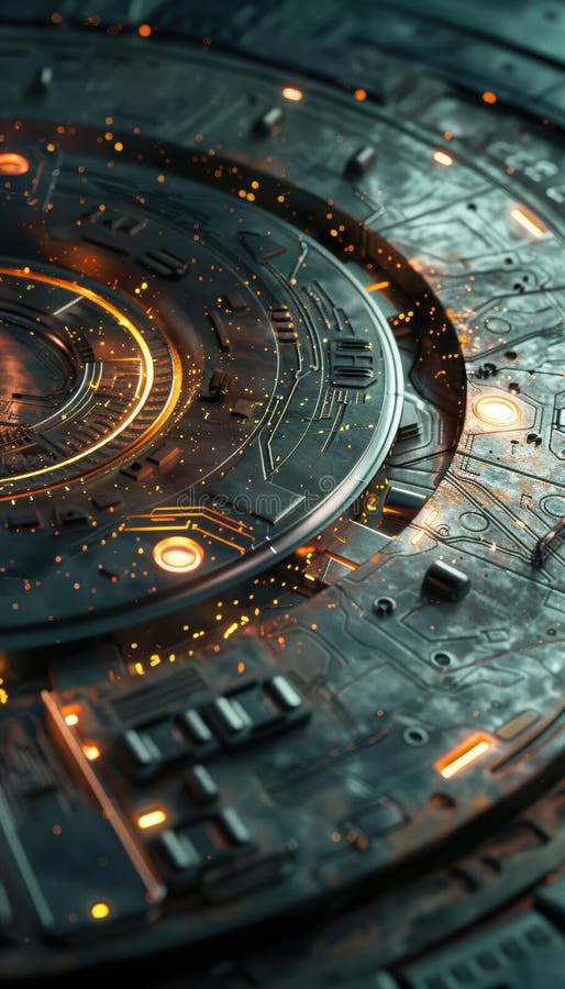 Microcip futurist Aproape cu circuite strălucitoare pentru design tehnologic și inovație stock image